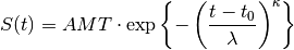 S(t) = AMT \cdot \exp \left\{
    -\left(
        \frac{t-t_0}{\lambda}
    \right)^\kappa
\right\}