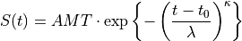 S(t) = AMT \cdot \exp \left\{
    -\left(
        \frac{t-t_0}{\lambda}
    \right)^\kappa
\right\}